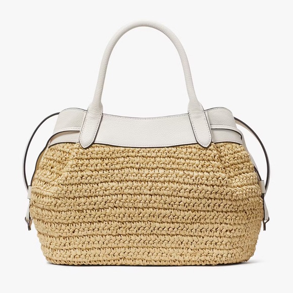 NWT💃Kate Spade Dumpling Straw Large Satchel Bag, Parchment - Picture 4 of 12